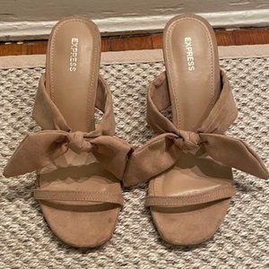 Express Bow Strap Heels, Nude Suede